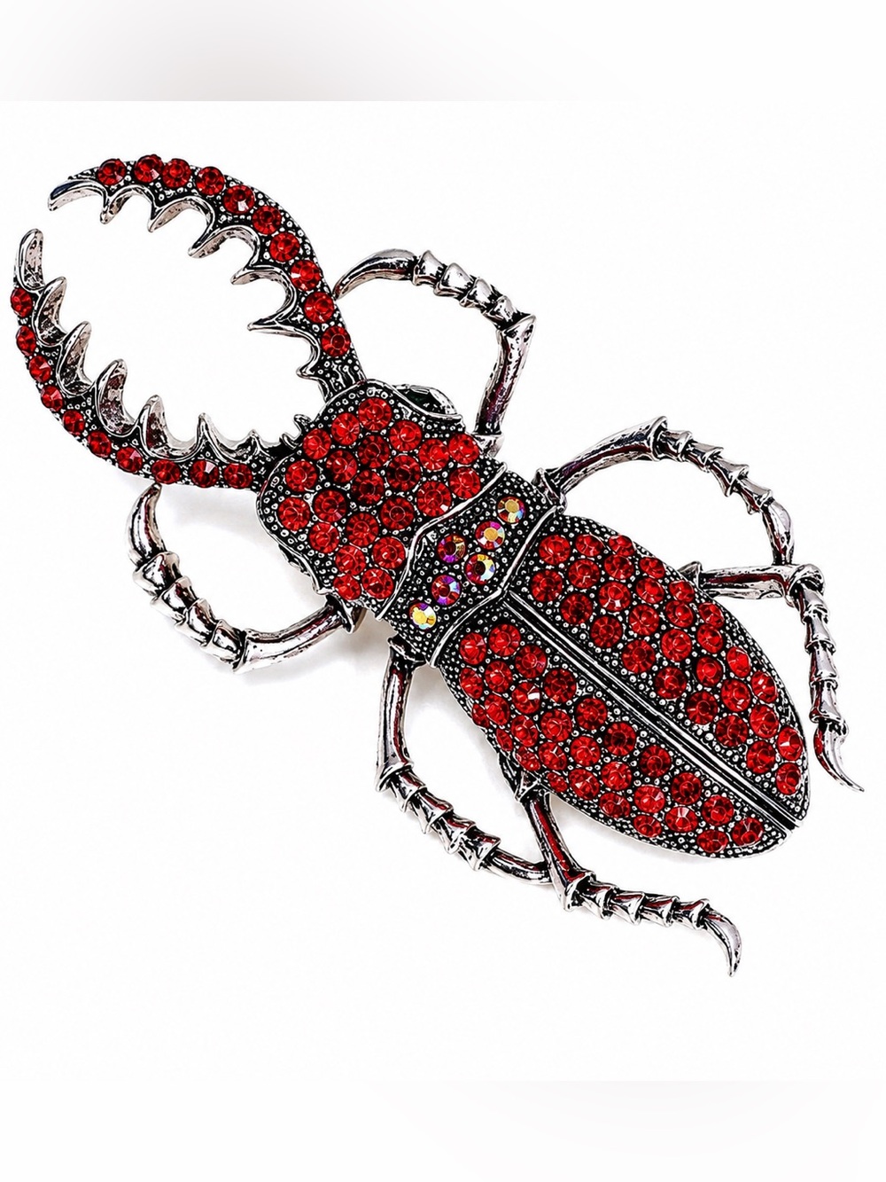 Red Rhinestone Stag Beetle Brooch β Jeweled Crystal Insect Statement Pin